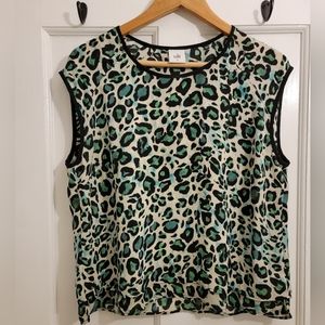 Cabi sleeveless leopard print blouse M blue green animal